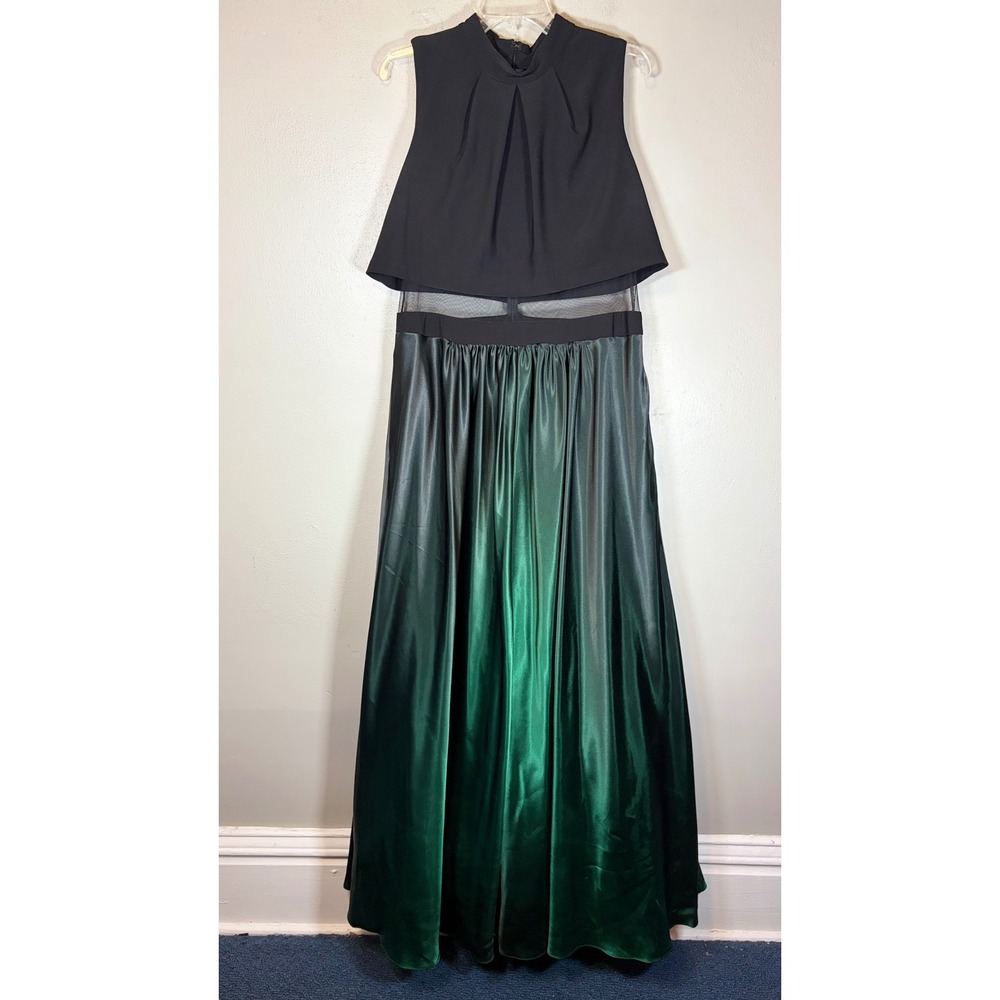 Betsy & Adam Ombre Satin Gown 14W Black Green Illusion Mesh Formal Prom‎ Dress